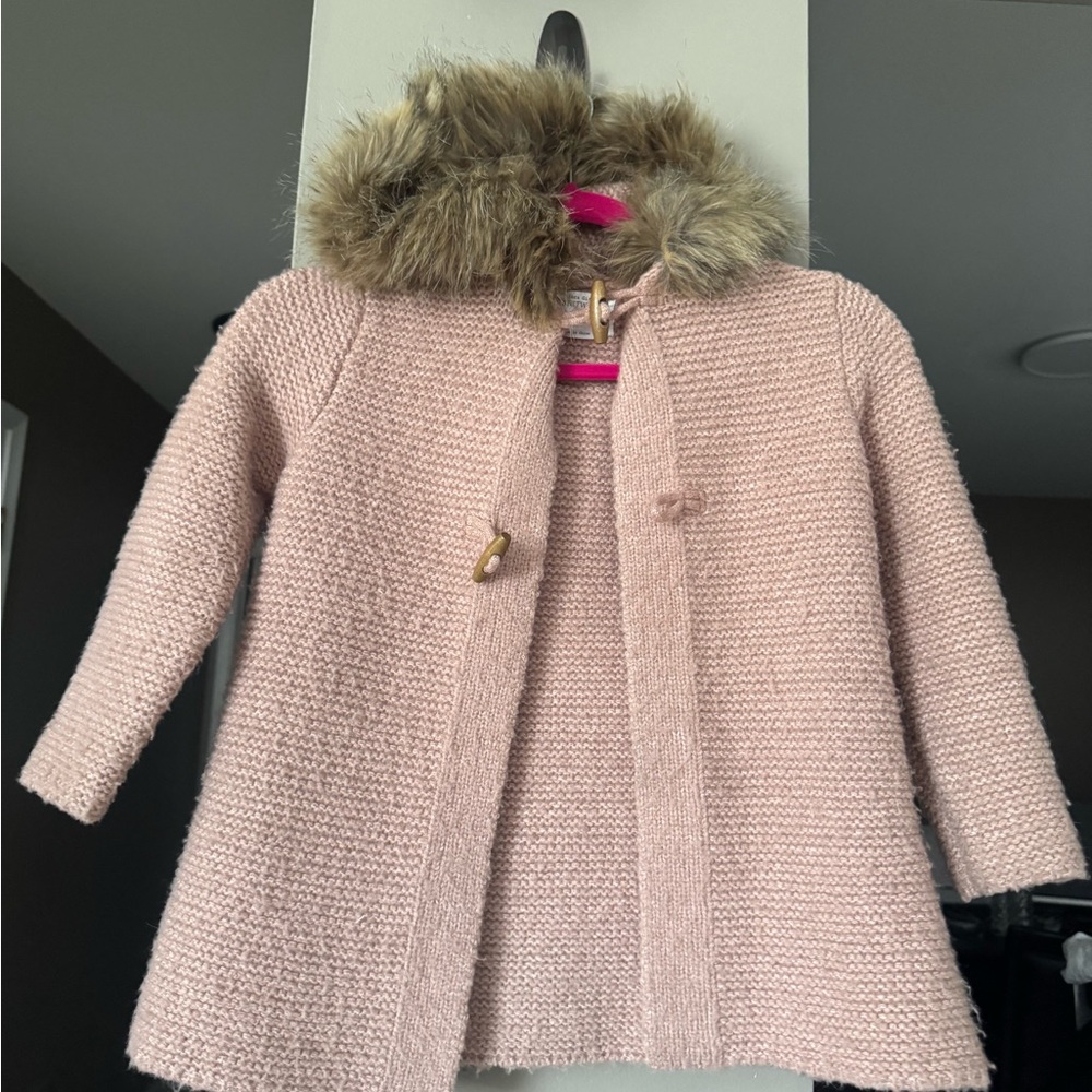 Zara Pink and Brown Cape with Faux Fur Collar